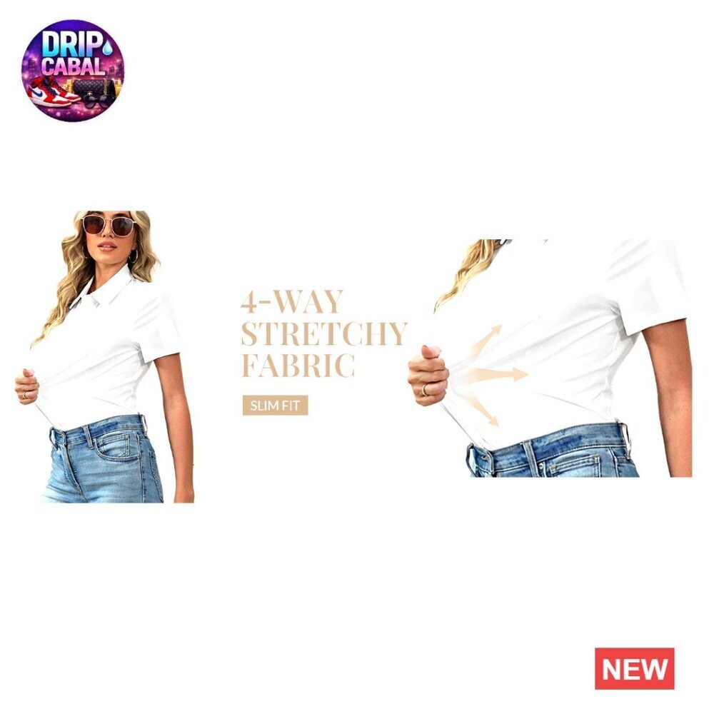 Short Sleeve Button Down Blouse Stretch Wrinkle-Free Formal Work Business Chic - Picture 7 of 7